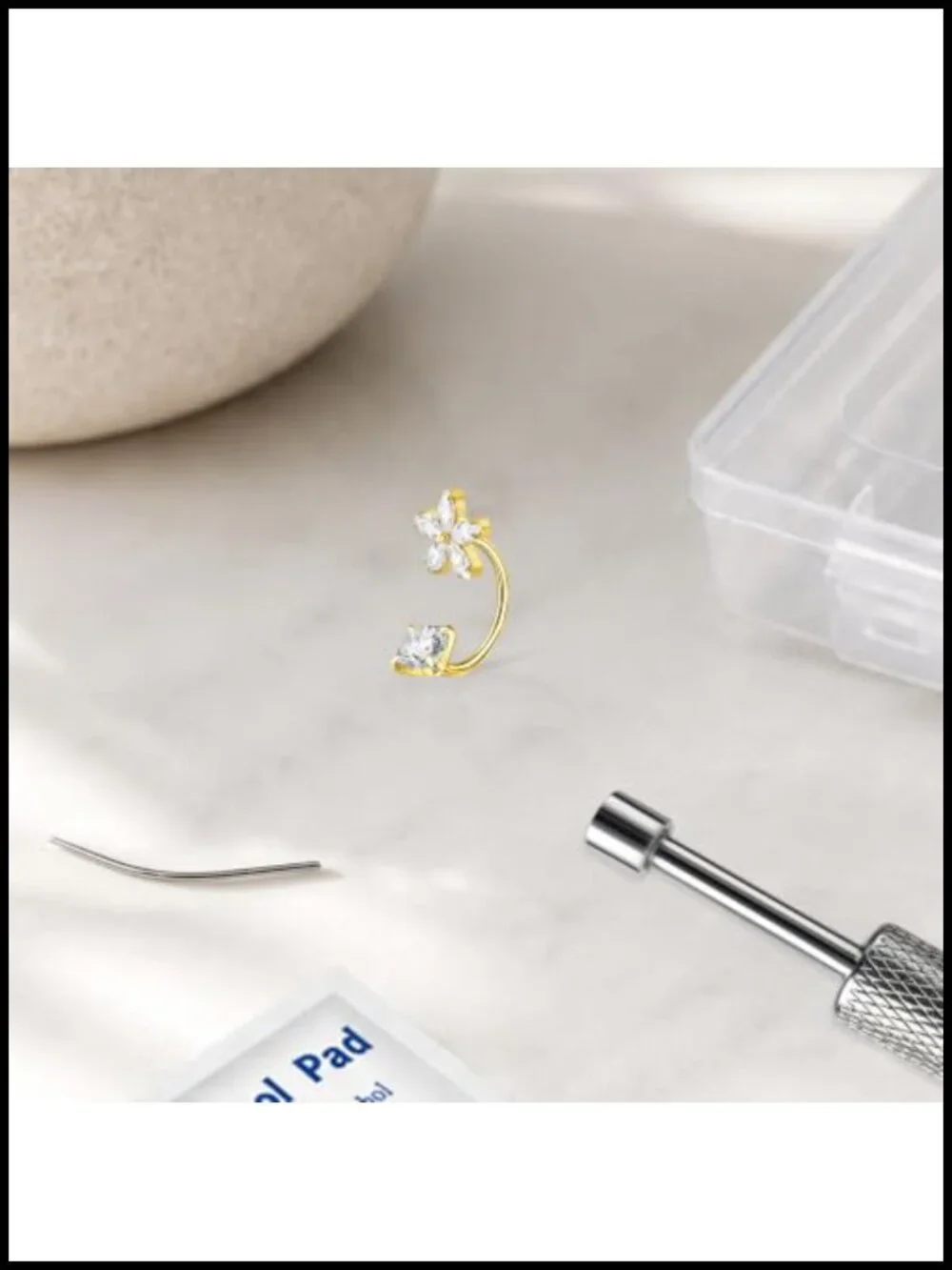 G23 Titanium Flower Horseshoe Nose Ring 16G 18G 20G 8mm with CZ Charm